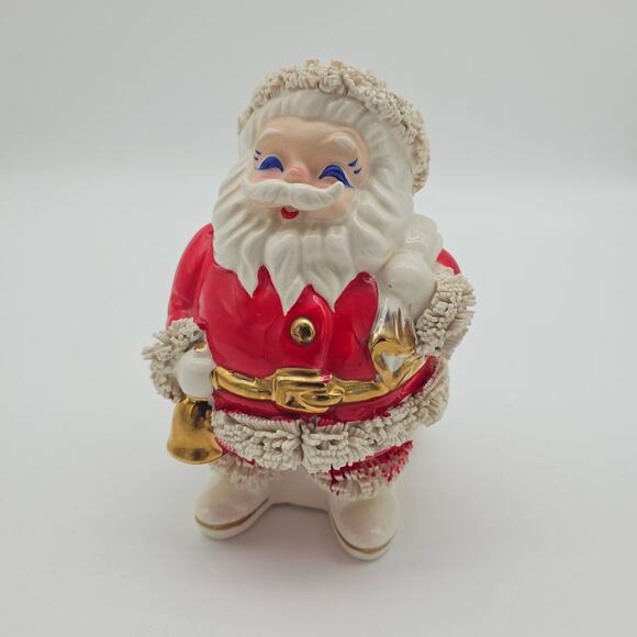 Vintage Napco Spaghetti Santa Bank Japan Christmas 1950s MCM Gold Tone Trim 6" H - Picture 1 of 5